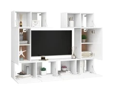 TV staliukas Televizoriaus spintelių komplektas, 6 dalių, baltas, mediena
