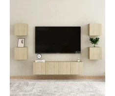 TV staliukas Televizoriaus spintelių komplektas, 6 dalių, ąžuolo, mediena