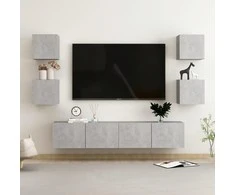 TV staliukas Televizoriaus spintelių komplektas, 6 dalių, betono, mediena