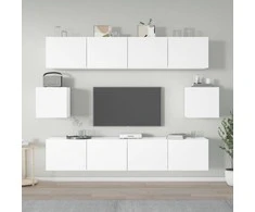 TV staliukas Televizoriaus spintelių komplektas, 6 dalių, baltas, mediena