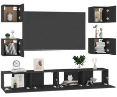TV staliukas Televizoriaus spintelių komplektas, 6 dalių, juodas, mediena