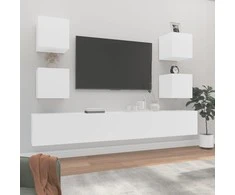 TV staliukas Televizoriaus spintelių komplektas, 6 dalių, baltas, mediena