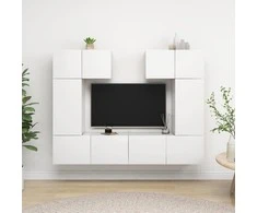 TV staliukas Televizoriaus spintelių komplektas, 6 dalių, baltas, mediena