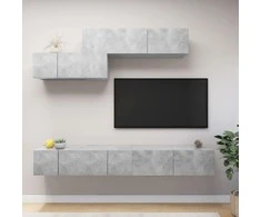 TV staliukas Televizoriaus spintelių komplektas, 6 dalių, betono, mediena