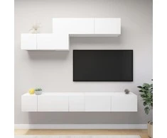 TV staliukas Televizoriaus spintelių komplektas, 6 dalių, baltas, mediena