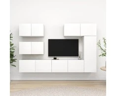 TV staliukas Televizoriaus spintelių komplektas, 6 dalių, baltas, mediena
