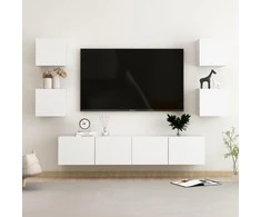 TV staliukas Televizoriaus spintelių komplektas, 6 dalių, baltas, mediena