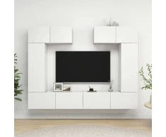 TV staliukas Televizoriaus spintelių komplektas, 6 dalių, baltas, mediena