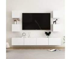 TV staliukas Televizoriaus spintelių komplektas, 6 dalių, baltas, mediena