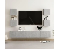 TV staliukas TV spintelių komplektas, 6 dalių, betono pilkas, mediena