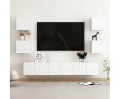 TV staliukas Televizoriaus spintelių komplektas, 7 dalių, baltas, mediena