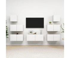 TV staliukas Televizoriaus spintelių komplektas, 7 dalių, baltas, mediena