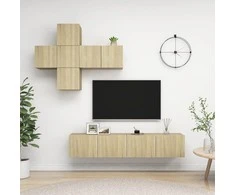 TV staliukas Televizoriaus spintelių komplektas, 7 dalių, ąžuolo, mediena