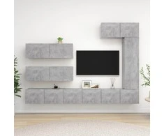 TV staliukas Televizoriaus spintelių komplektas, 7 dalių, betono, mediena