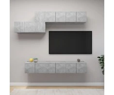 TV staliukas Televizoriaus spintelių komplektas, 7 dalių, betono, mediena