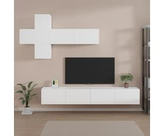 TV staliukas Televizoriaus spintelių komplektas, 7 dalių, baltas, mediena