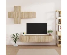 TV staliukas Televizoriaus spintelių komplektas, 7 dalių, ąžuolo, mediena