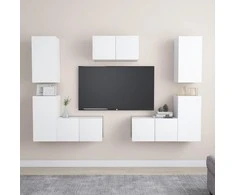 TV staliukas Televizoriaus spintelių komplektas, 7 dalių, baltas, mediena