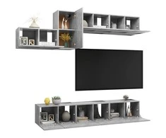 TV staliukas Televizoriaus spintelių komplektas, 7 dalių, betono, mediena