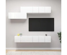 TV staliukas Televizoriaus spintelių komplektas, 7 dalių, baltas, mediena