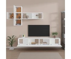 TV staliukas Televizoriaus spintelių komplektas, 7 dalių, baltas, mediena