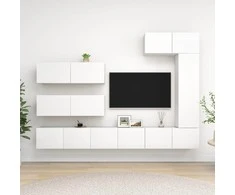 TV staliukas Televizoriaus spintelių komplektas, 7 dalių, baltas, mediena
