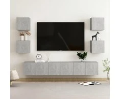 TV staliukas Televizoriaus spintelių komplektas, 7 dalių, betono, mediena