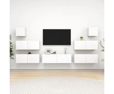 TV staliukas Televizoriaus spintelių komplektas, 7 dalių, baltas, mediena