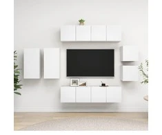 TV staliukas Televizoriaus spintelių komplektas, 8 dalių, baltas, mediena