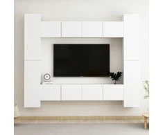 TV staliukas Televizoriaus spintelių komplektas, 8 dalių, baltas, mediena