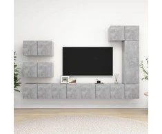 TV staliukas Televizoriaus spintelių komplektas, 8 dalių, betono, mediena