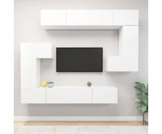 TV staliukas Televizoriaus spintelių komplektas, 8 dalių, baltas, mediena