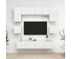TV staliukas Televizoriaus spintelių komplektas, 8 dalių, baltas, mediena