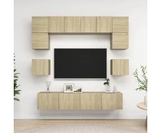 TV staliukas Televizoriaus spintelių komplektas, 8 dalių, ąžuolo, mediena
