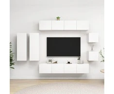 TV staliukas Televizoriaus spintelių komplektas, 8 dalių, baltas, mediena