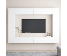 TV staliukas Televizoriaus spintelių komplektas, 8 dalių, baltas, mediena
