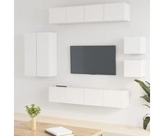 TV staliukas Televizoriaus spintelių komplektas, 8 dalių, baltas, mediena