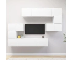 TV staliukas Televizoriaus spintelių komplektas, 8 dalių, baltas, mediena