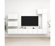 TV staliukas Televizoriaus spintelių komplektas, 8 dalių, baltas, mediena