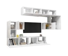 TV staliukas Televizoriaus spintelių komplektas, 8 dalių, baltas, mediena