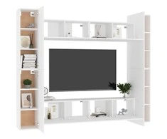 TV staliukas Televizoriaus spintelių komplektas, 8 dalių, baltas, mediena