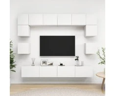 TV staliukas Televizoriaus spintelių komplektas, 8 dalių, baltas, mediena