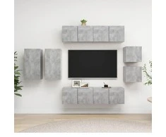 TV staliukas Televizoriaus spintelių komplektas, 8 dalių, betono, mediena