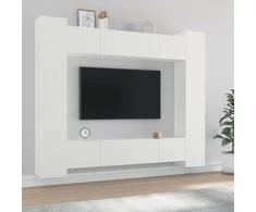 TV staliukas Televizoriaus spintelių komplektas, 8 dalių, baltas, mediena