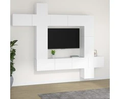 TV staliukas Televizoriaus spintelių komplektas, 9 dalių, baltas, mediena