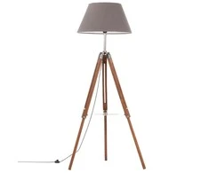 Pakabinamas šviestuvas Trikojis šviestuvas, rudas ir pilkas, 141cm, tikmedžio masyvas
