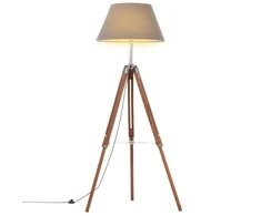 Pakabinamas šviestuvas Trikojis šviestuvas, rudas ir pilkas, 141cm, tikmedžio masyvas