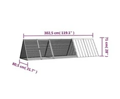 Triušių narvas, pilkas, 302,5x80,5x71cm, galvanizuotas plienas