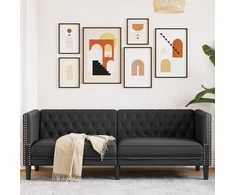 Trivietė chesterfield sofa, juodos spalvos, dirbtinė oda