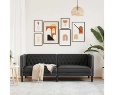 Trivietė chesterfield sofa, juodos spalvos, dirbtinė oda